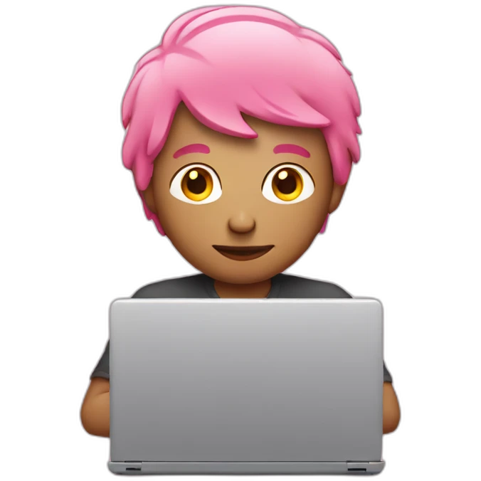 man with pink hair at a laptop emoji