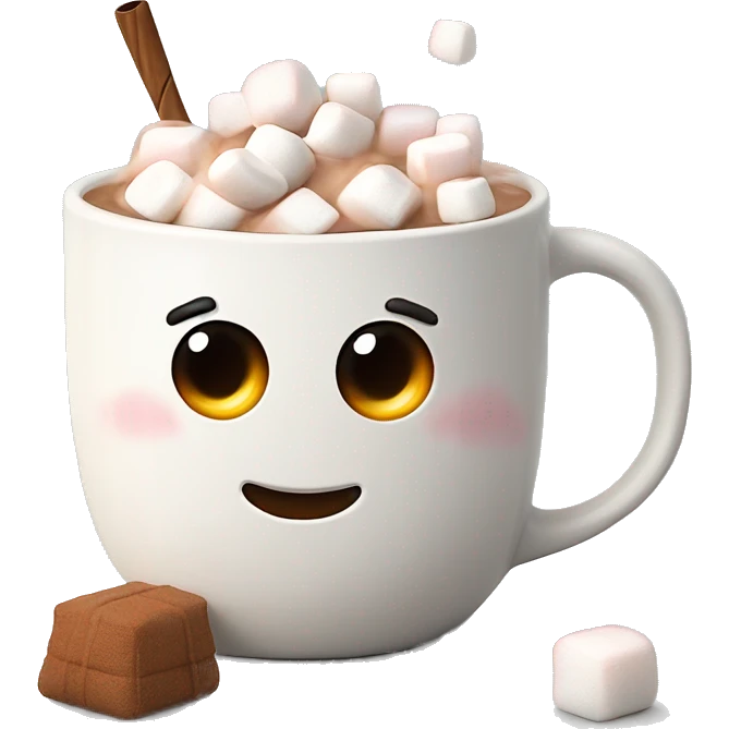 Hot coco with large marshmallows in a white knitted mug  emoji