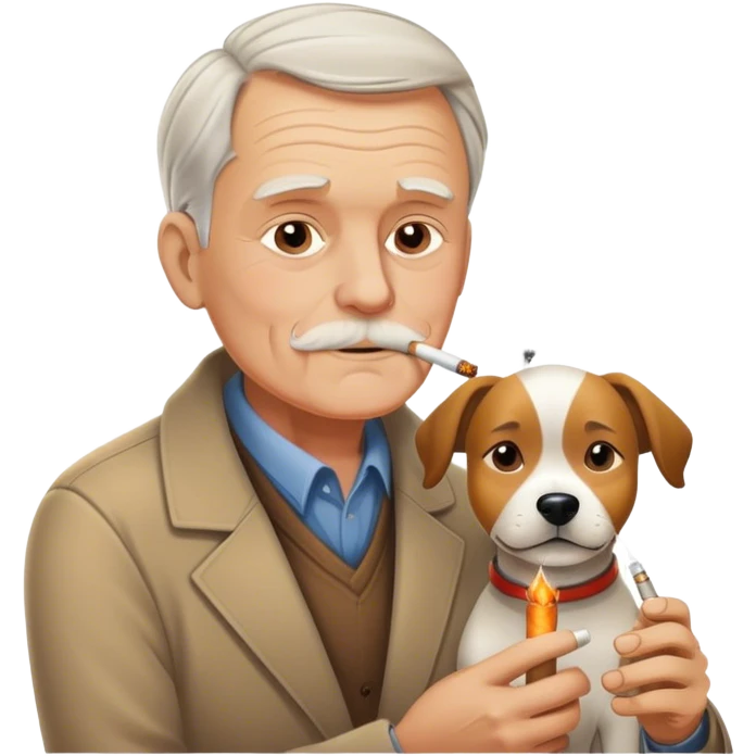 Old white man smoking a cigarette with a dog beside him  emoji