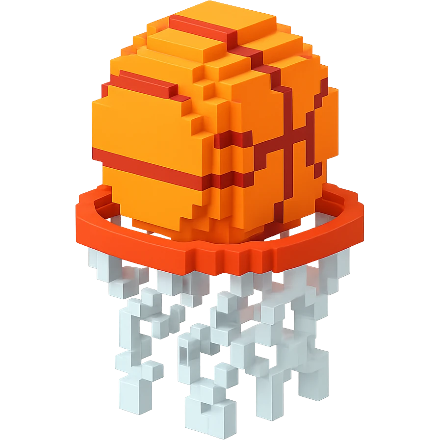 Voxel-style basketball in a net emoji