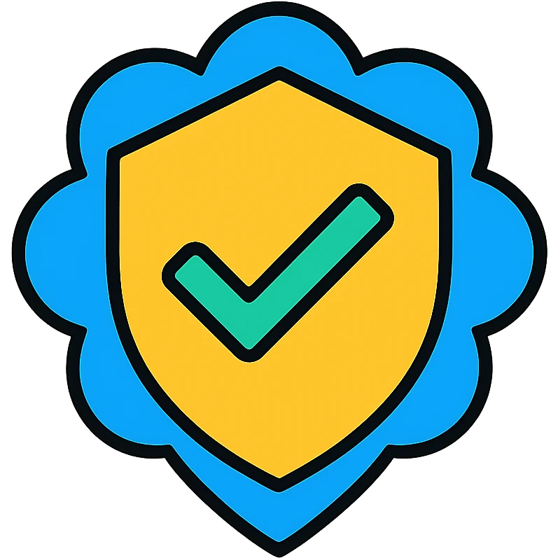 verified badge icon, checkmark in a shield, trustworthy and official look emoji