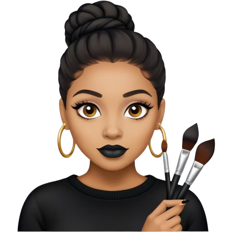 portrait of light skin black woman makeup artist, luxury, black sweater emoji