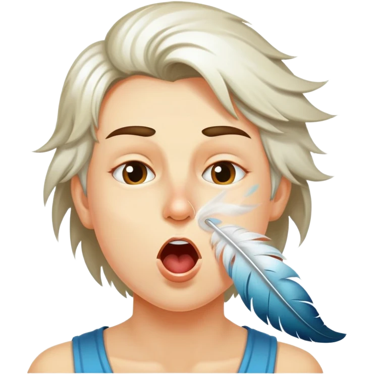 person spitting feathers, expressive face emoji
