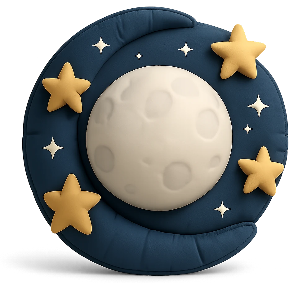 full moon surrounded by twinkling stars in a night sky, cozy and whimsical emoji