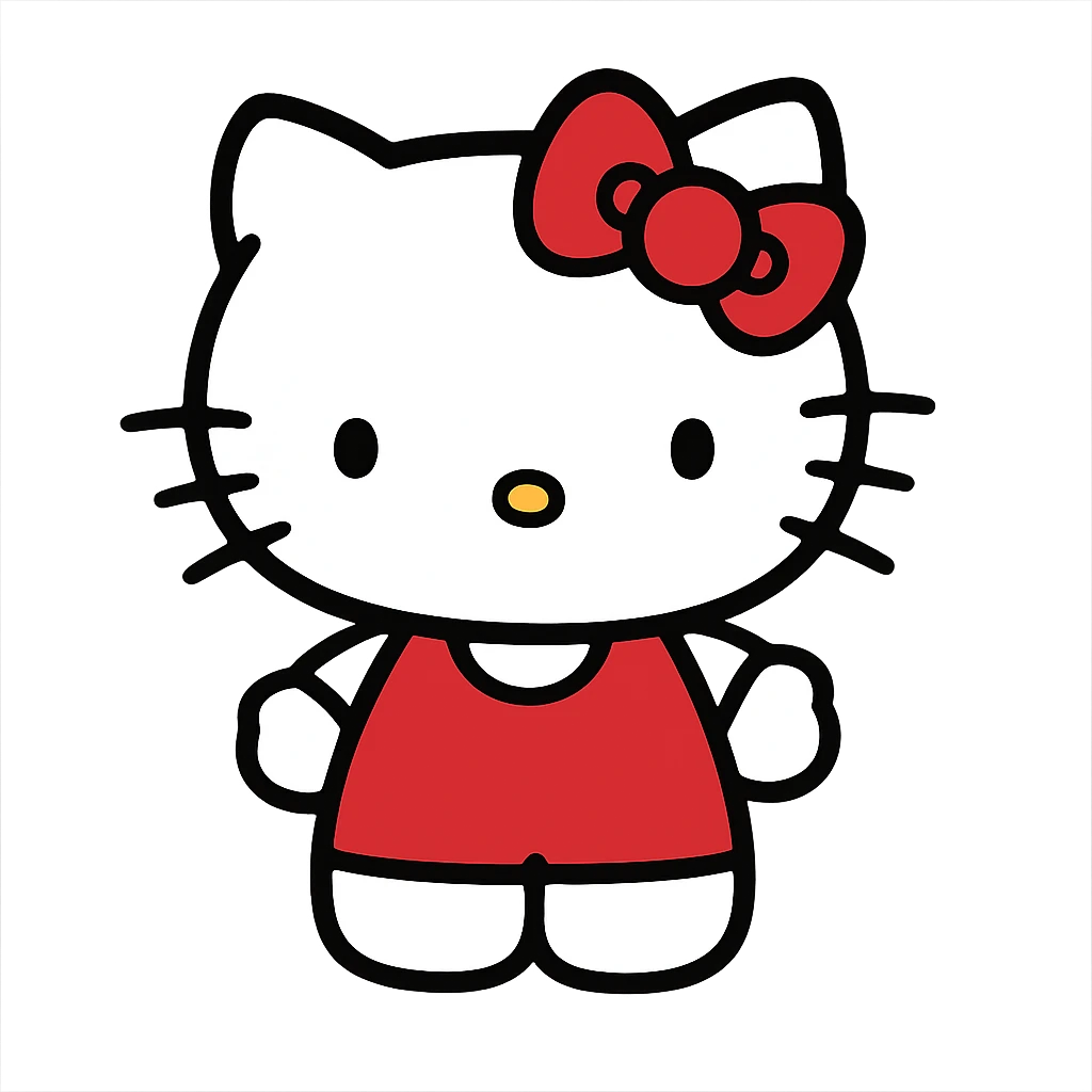Hello Kitty, classic style, white cat with a red bow, simple and cute emoji