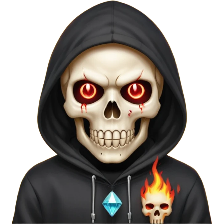Bro I wanna skull with hoodie on the hoodie has to be on fire and I want matrix blood with the codes and weird numbers spilling out eyes and mouth almost give him a diamond grill in his mouth make it shinny where is the matrix symbols  but trix across his forehead in matrix symbols emoji