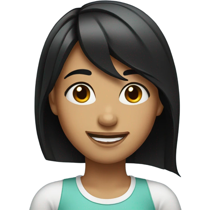 A girl with straight black hair smiling without showing her teeth  emoji