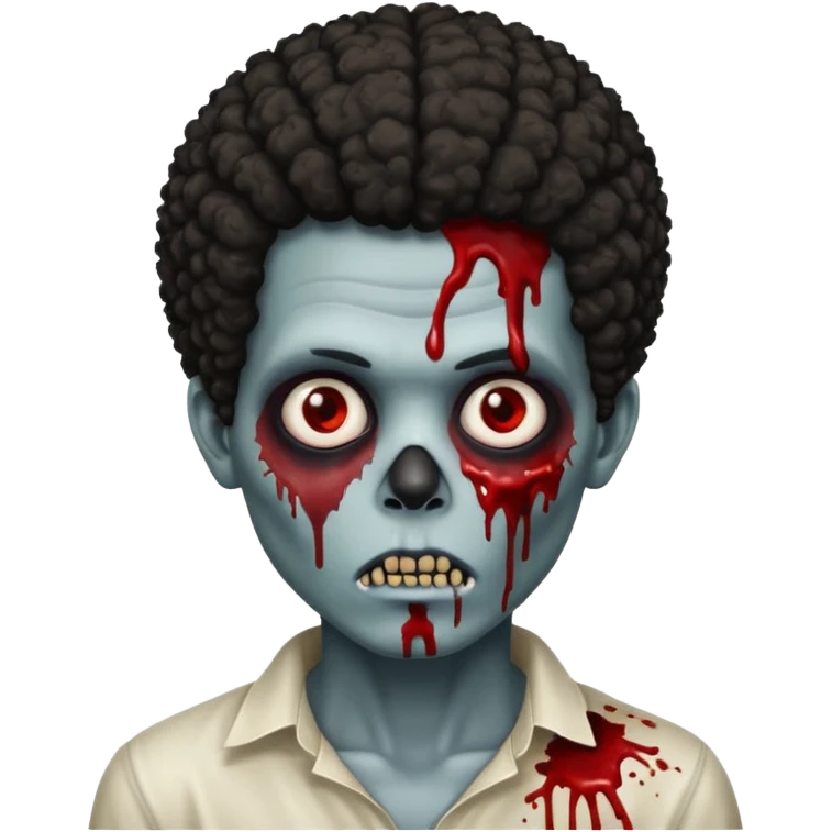 zombie boy with afro and blood on face emoji