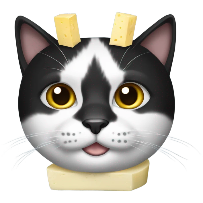 A black and white cat with butter on its head emoji