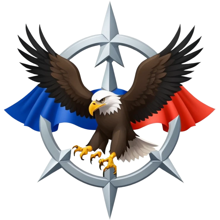 eagle against the background of the Russian flag and a black and white wind rose emoji