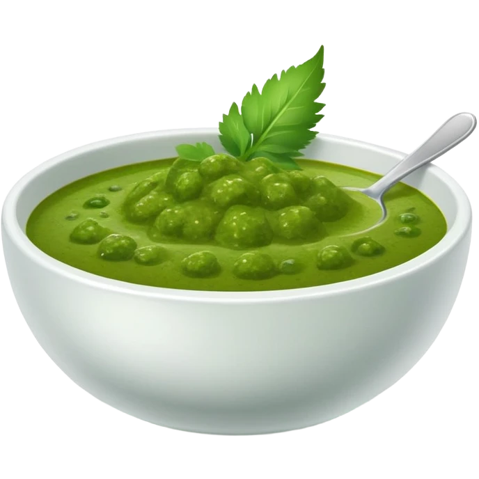 bowl of spicy green chutney with herbs emoji