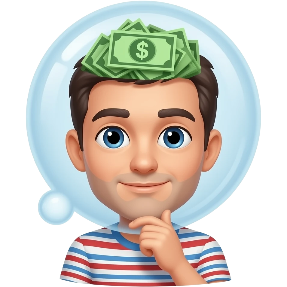person thinking about money goals bubble on head about money emoji