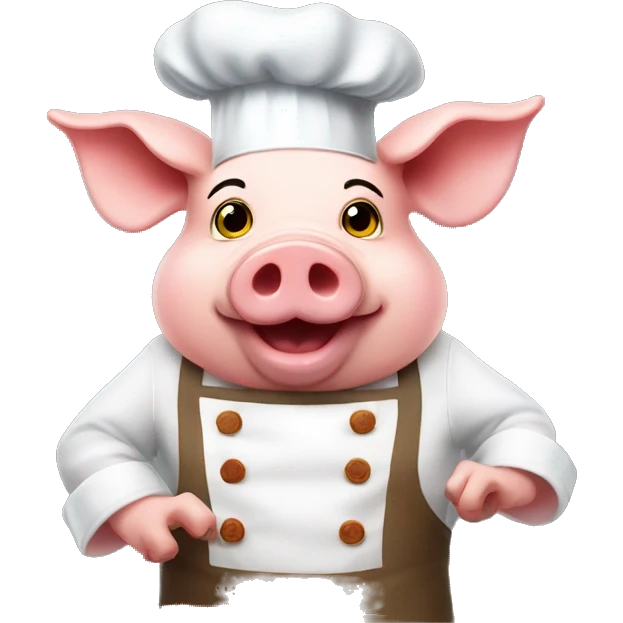 pig wearing apron and chef hat while cooking bacon emoji