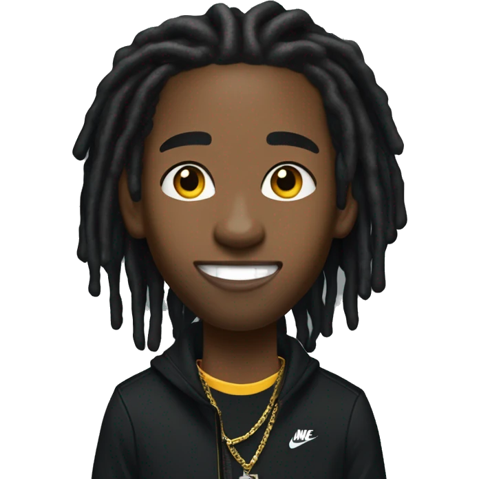 African American young man with medium long length dreadlock’s and gold grillz wearing a black Nike tech jacket with a black matching Nike tech pants  emoji