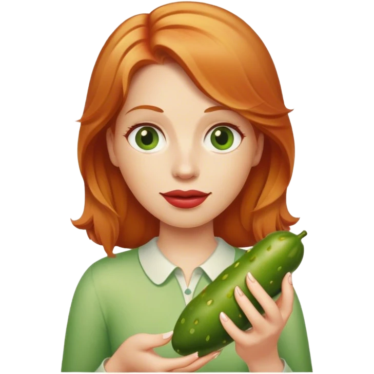 Strawberry Blonde woman holding pickle emoji