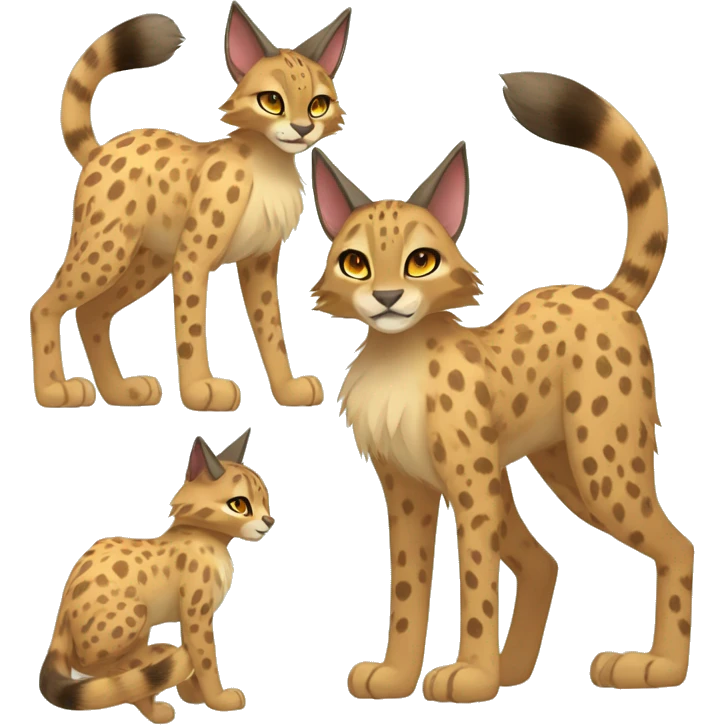 Anthro Beige-Orange-Brown Spotted Fur-Sona-Fakemon Lynx-Caracal-Serval Full Body emoji