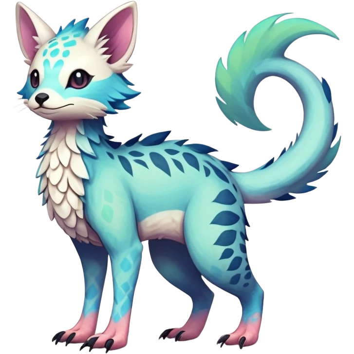 Rare realistic exotic pastel cute epic pretty beautiful handsome gorgeous aesthetic colorful vibrant Vernid-Trico-species-Fakemon-creature by LiLaiRa, 4 legs, 1 tail, random markings, (full body) emoji