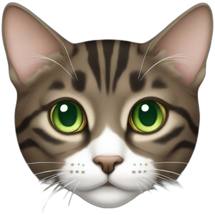 Dark Brown and white tabby cat with green eyes emoji