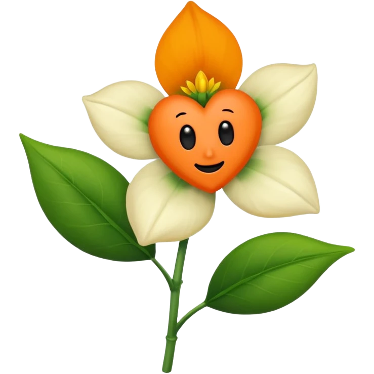 Green stem, white bud with black cartoony face: ;p. And six heart shaped yellowish orange petals emoji
