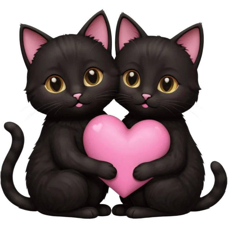 two black cats love, pink heart emoji