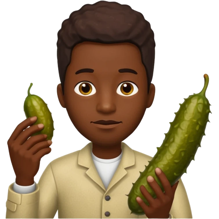 Black man holding a long brown pickle  emoji