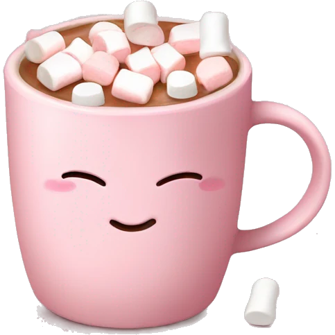 Light Pink mug of hot chocolate with marshmallows  emoji