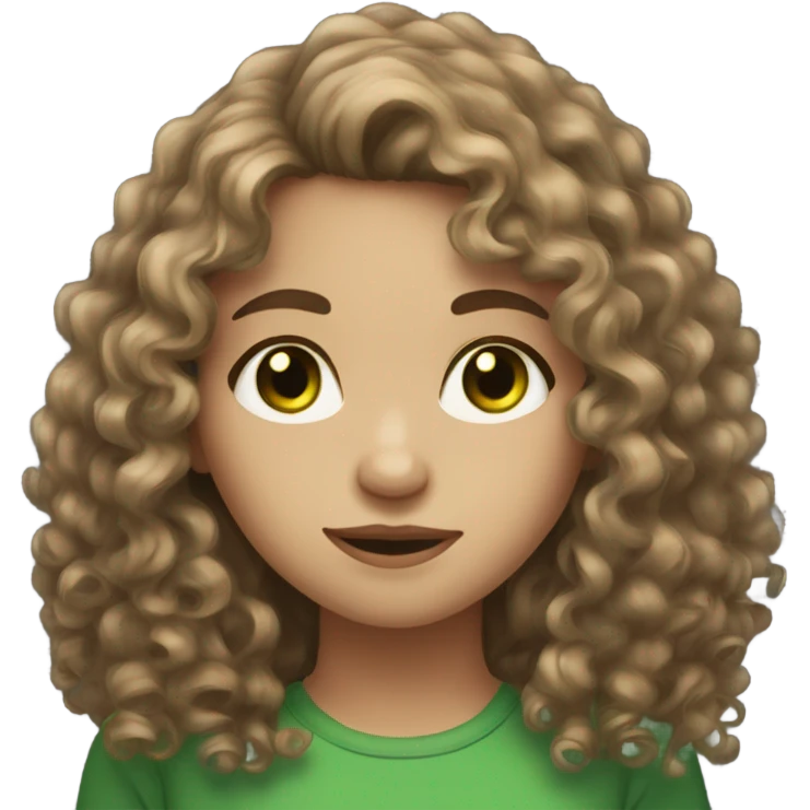 Long curly brown haired girl with green eyes and light skin emoji