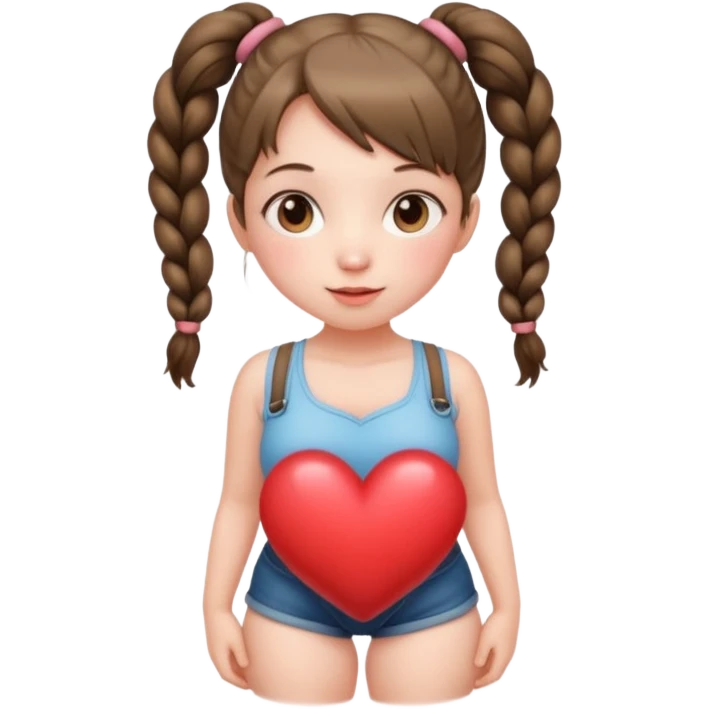 Her hair is in pigtails and her pubic hair is shaped like a heart.  She has wide hips emoji