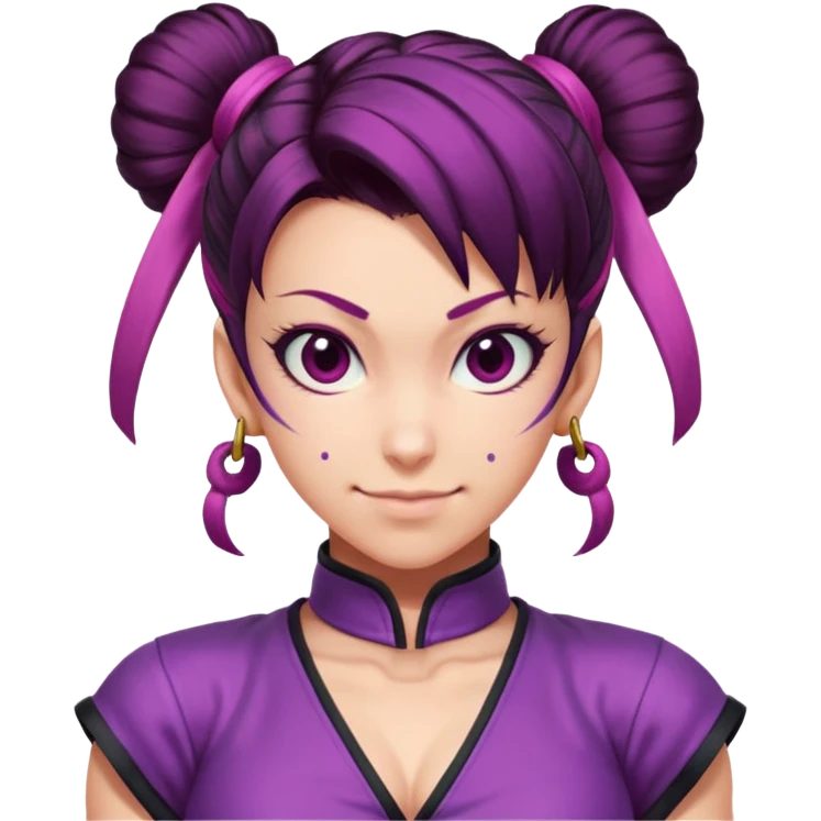 Juri from Street Fighter 6, close-up face, mischievous grin, signature hairstyle emoji