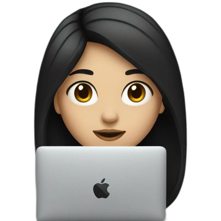 Programmer girl with black straight hair with macbook emoji