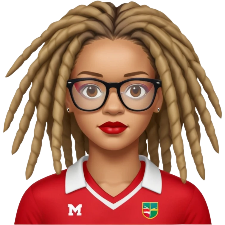 Rihanna soccer mom dreadlocks island red and white jersey cool eyeglasses emoji