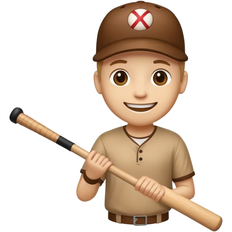 Thick wooden stick with a smiling face holding a baseball bat. emoji