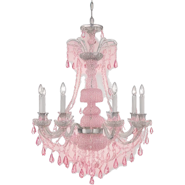 Light pink chandelier with clear crystals hanging  emoji