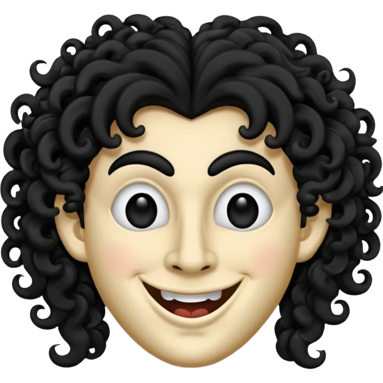 generate theatre mask emoji with a big curly black hair 

wide black coloured smile, long and pointy white nose with no nostrils, pitch black eyes emoji