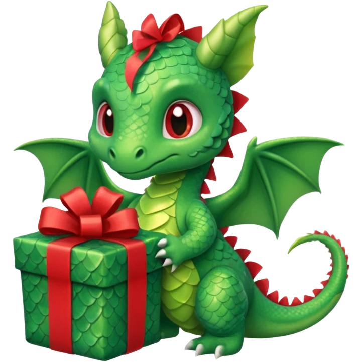a cute baby dragon is holding a gift emoji