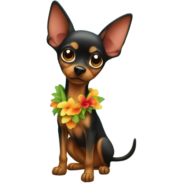 minpin dog on island in tropical vacation costume emoji