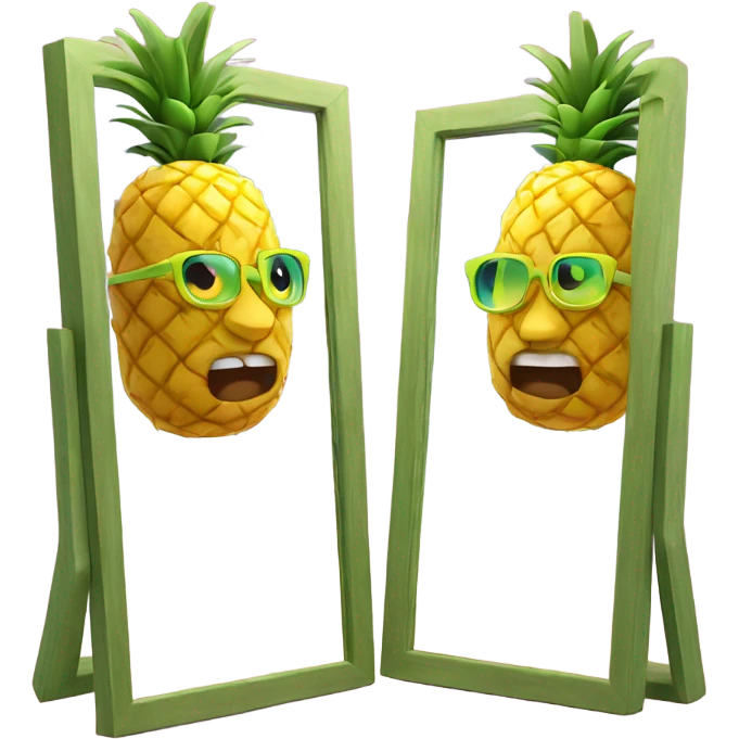 3D 🍍 pineapple looks at its reflection in the mirror emoji