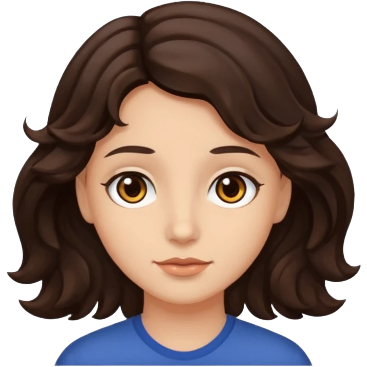 Olhos castanhos, cabelo castanho escuro e ondolado, pele clara emoji