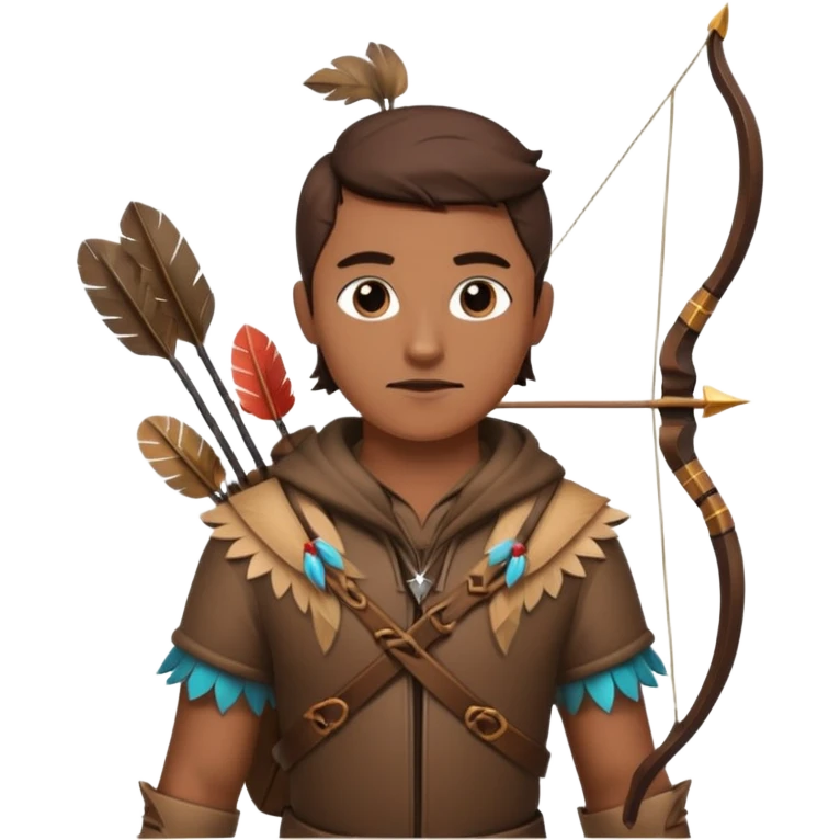 The classic hunter image with a bow and arrow on his back, dressed in brown with some animal made decorations emoji