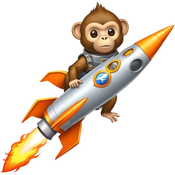 monkye-punk flying in a rocket with fire emoji