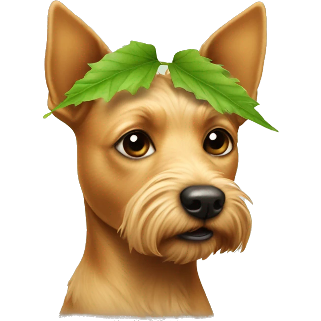 Little tan terrier with a leaf on her head emoji
