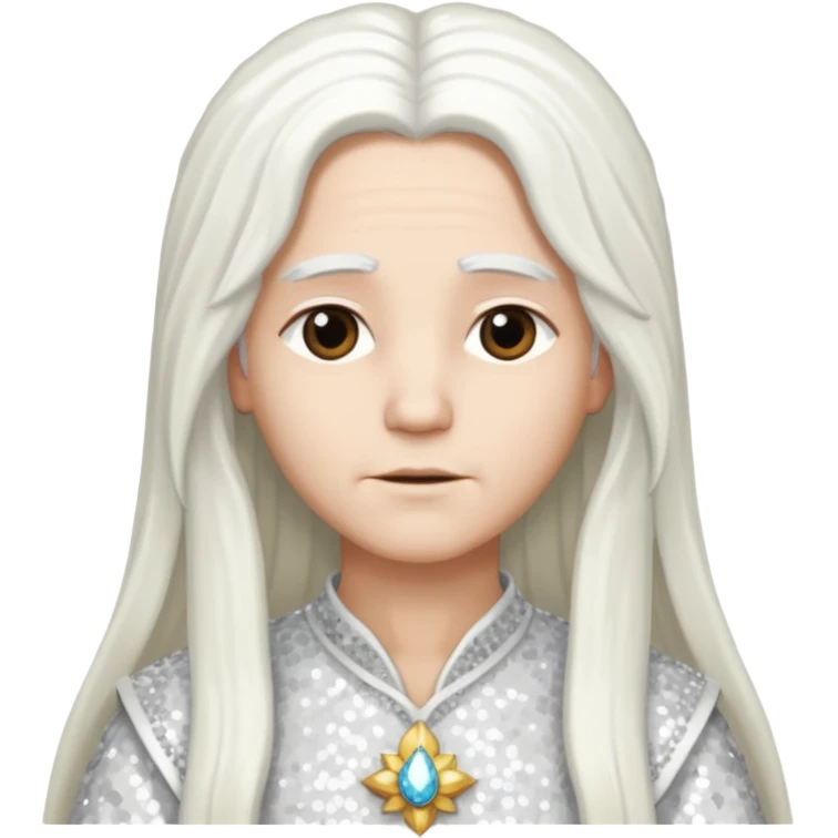 God from The Bible with long white hair, white sequin outfit emoji