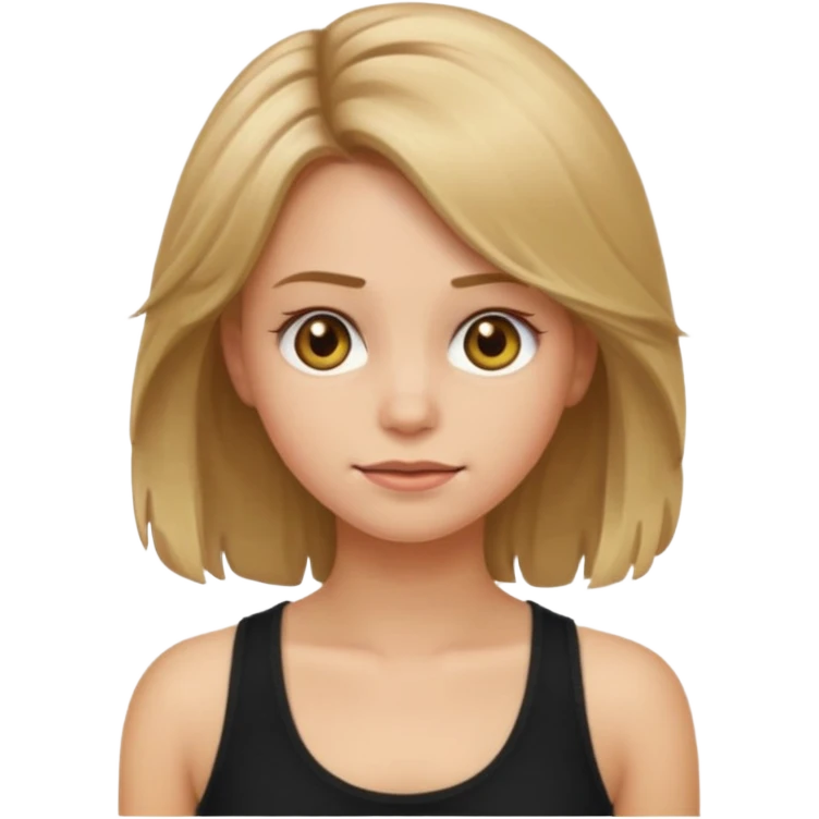 make an emoji girl with dirty blond hair and hazel eyes. wearing a black tank top and her hair is down and slightly wavy emoji