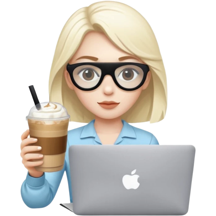 me sitting learning on my macbook, having rhode eye patches and having iced latte emoji
