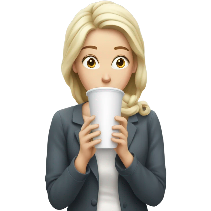 Lady hesitating to drink a cup filled with a mysterious white liquid emoji