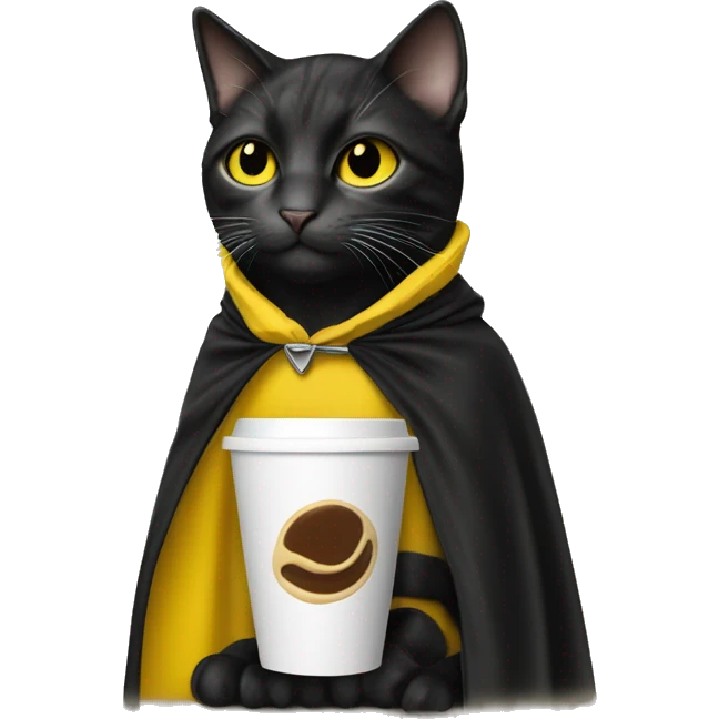 Cat drink to  coffee,  black and yellow cape emoji