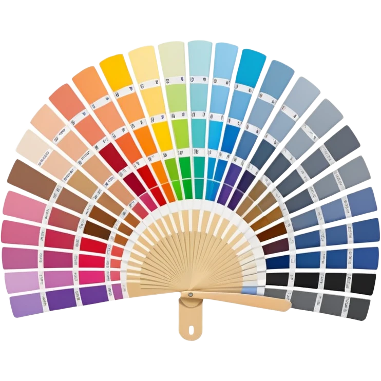 Pantone color swatch fan. The swatches should be fanned out, each with a different color. emoji
