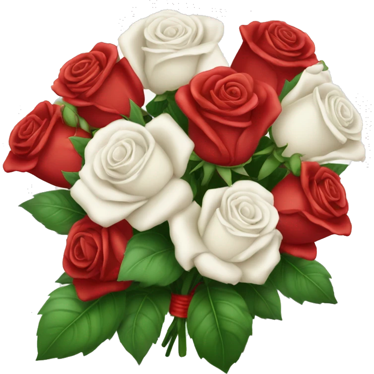 Big red and white rose bouquet with ribbon on top with writing  emoji