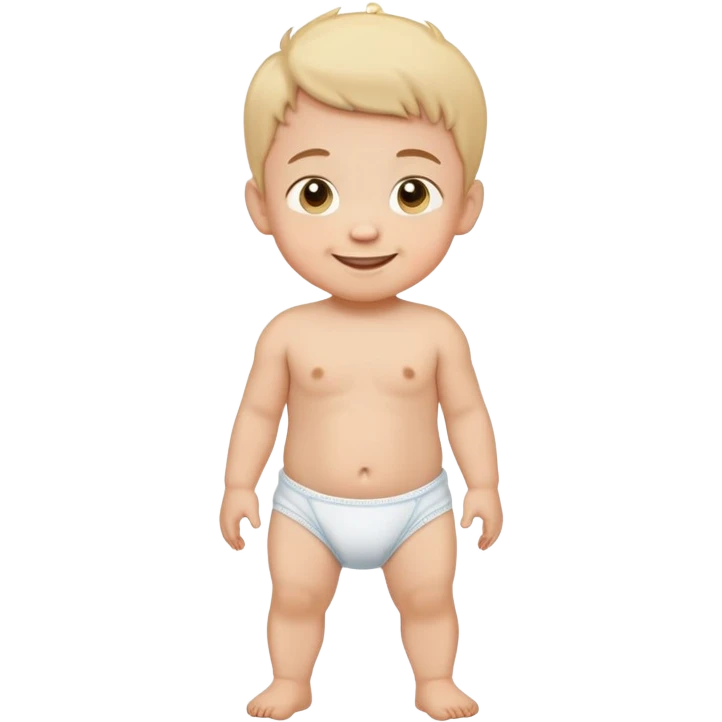 smiling 2-year-old male child standing in a diaper, classic emoji look emoji