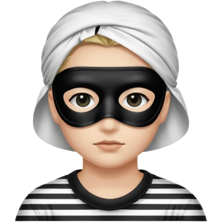 Thief with black eye type mask and black and white striped prison clothes emoji